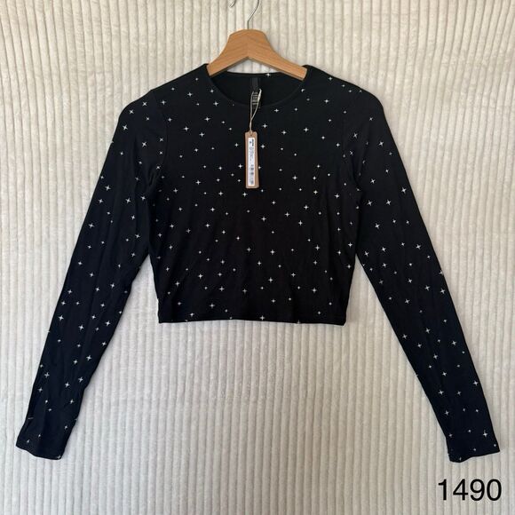 Skims Soft Lounge Long Sleeve Crop Top Onyx Sparkle Print Size Small NWT SoldOut - Picture 1 of 10
